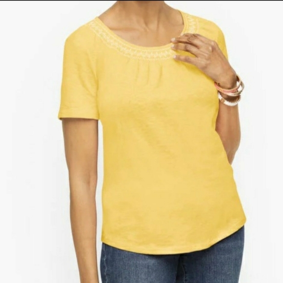 TALBOTS SMOCKED NECKLINE T-SHIRT - Picture 1 of 6